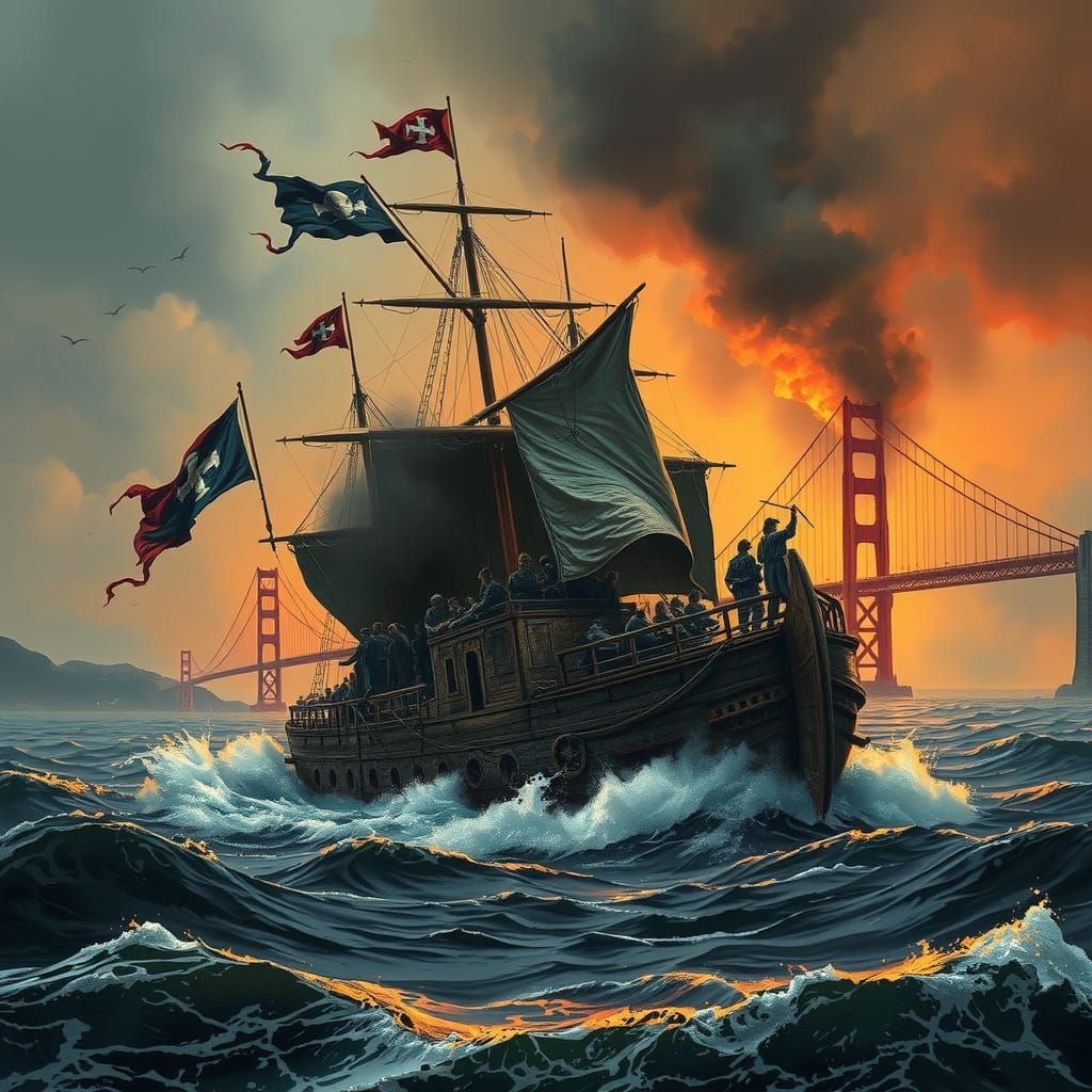 Noah's Ark Battles Towards Ruined San Francisco