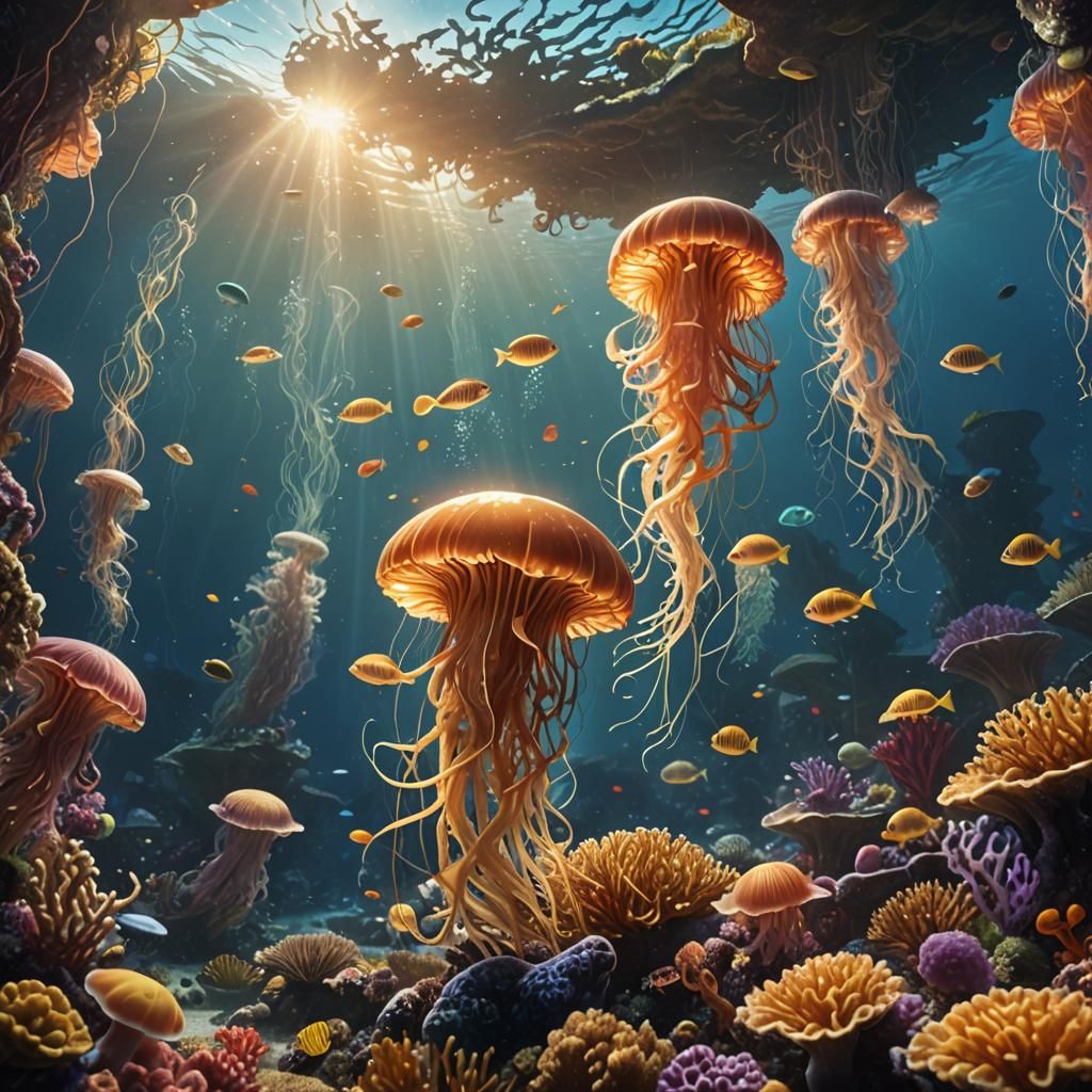 Coral Reef Ecosystem in Golden Light