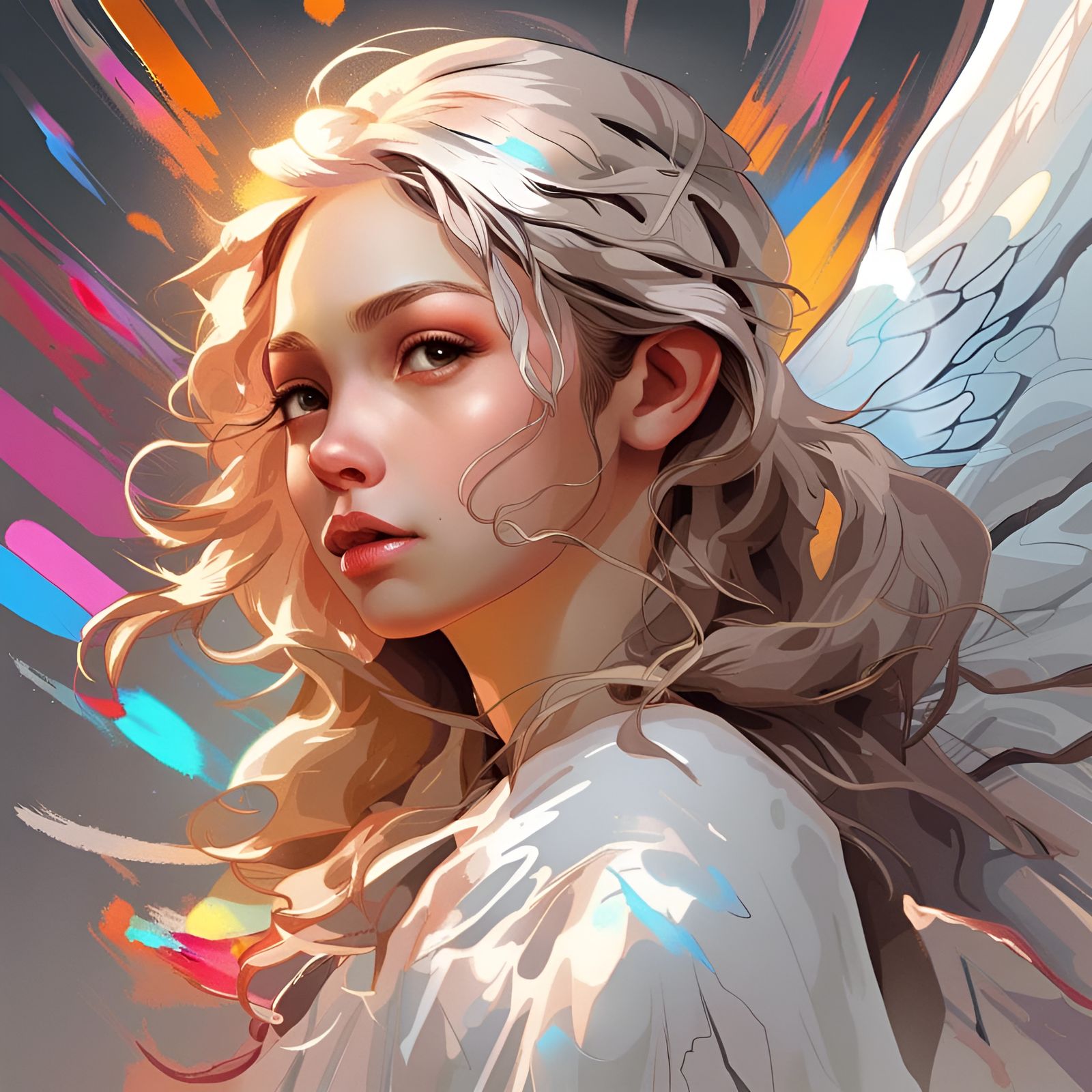 Hyperrealistic Angel Face with Dramatic Lighting