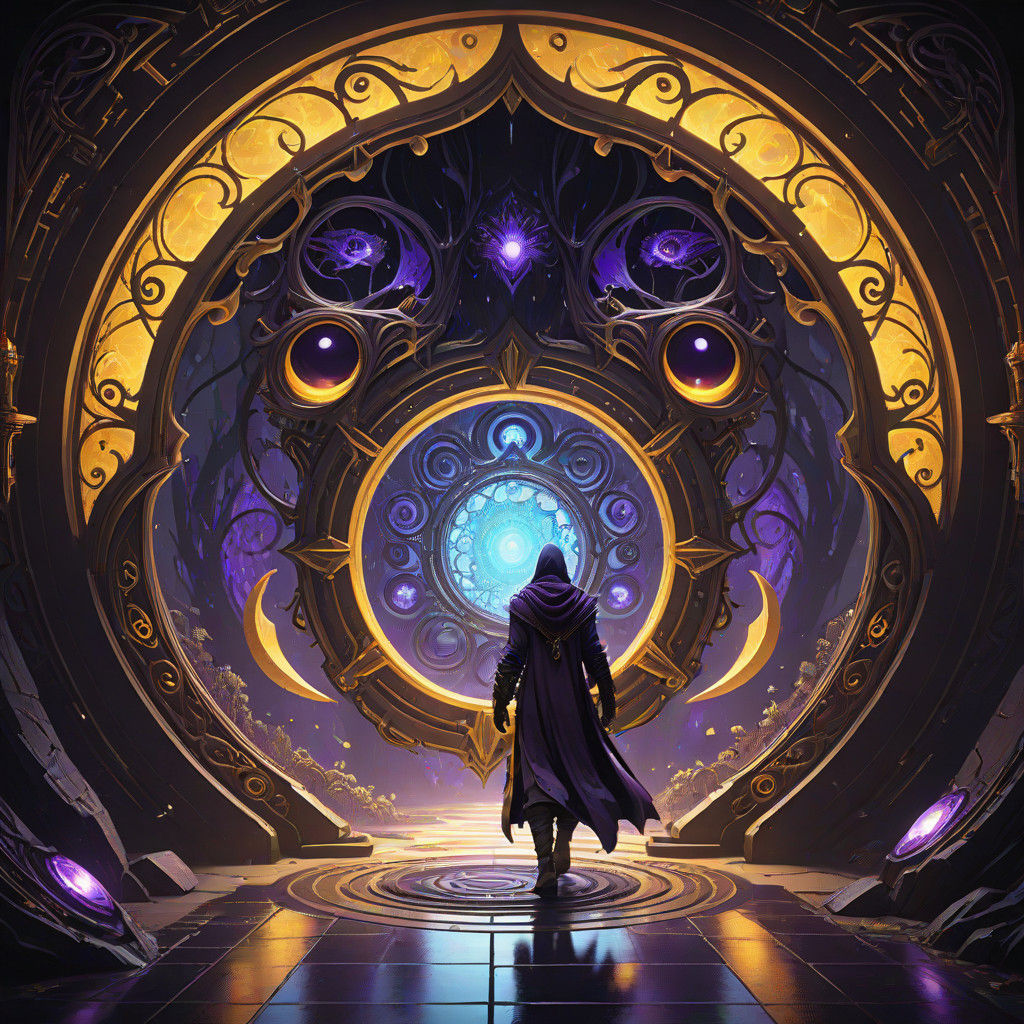 Ethereal Odyssey in Deep Purple and Gold, Inspired by Art No...