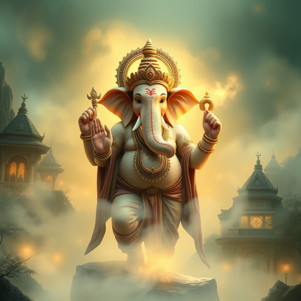 Lord Ganesh in Ethereal Fantasy Landscape