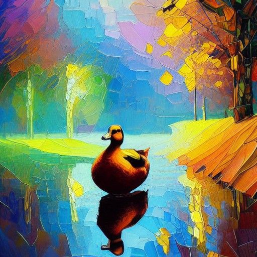 Detailed Duck Oil Painting: Cosmic and Colorful