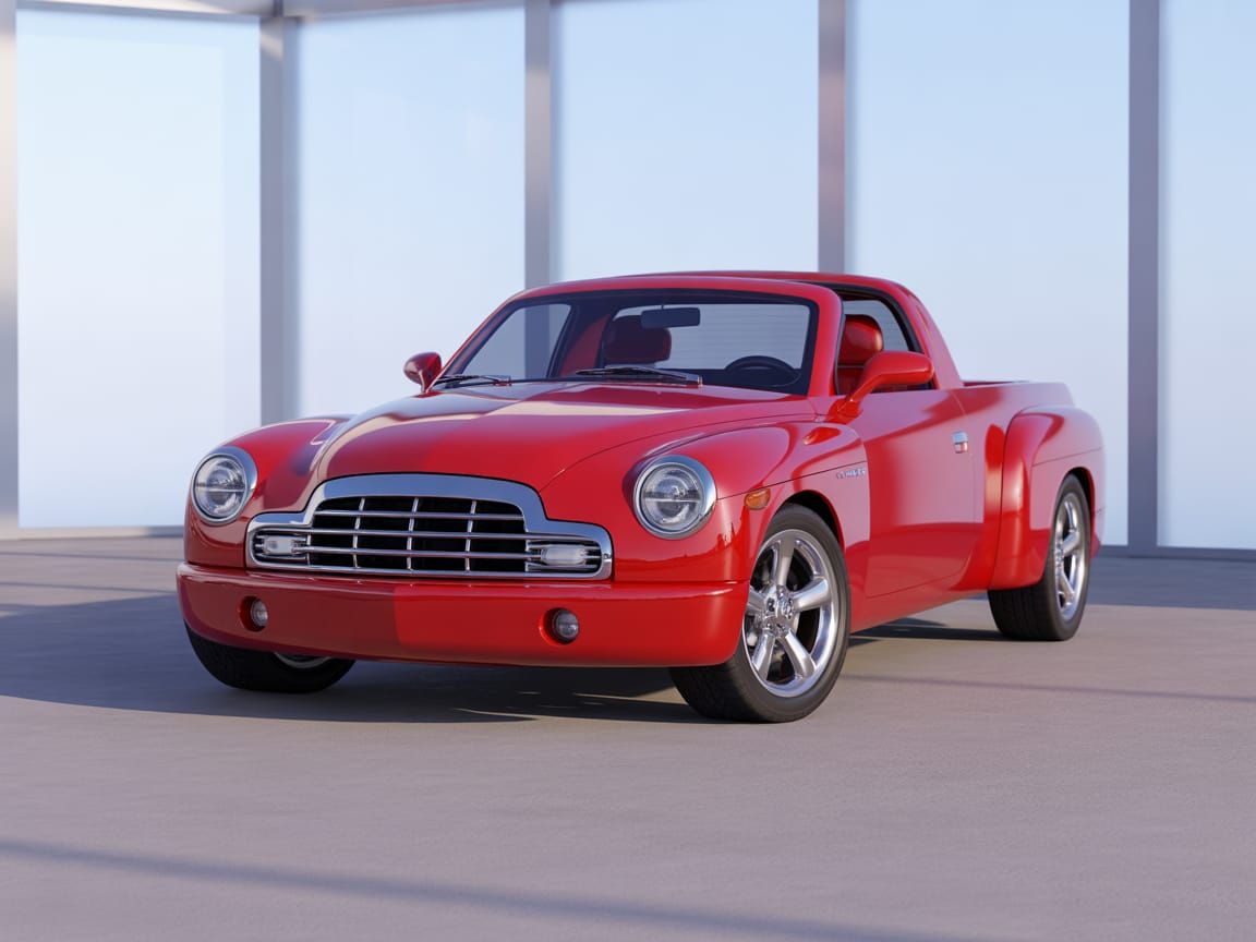 Retro-Modern Sport Pickup in Studio Showroom