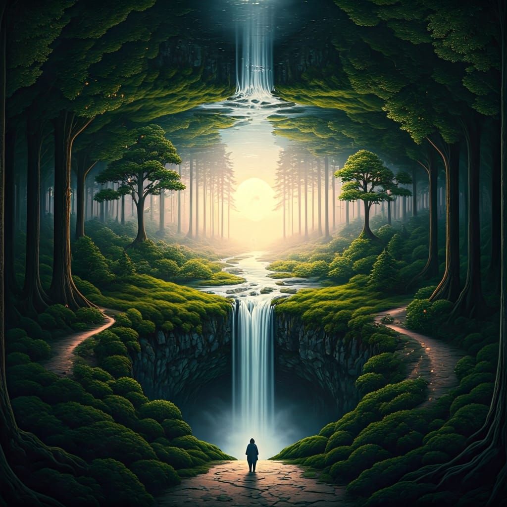 Mystical Upside-Down Waterfall Dreamcore Fantasy