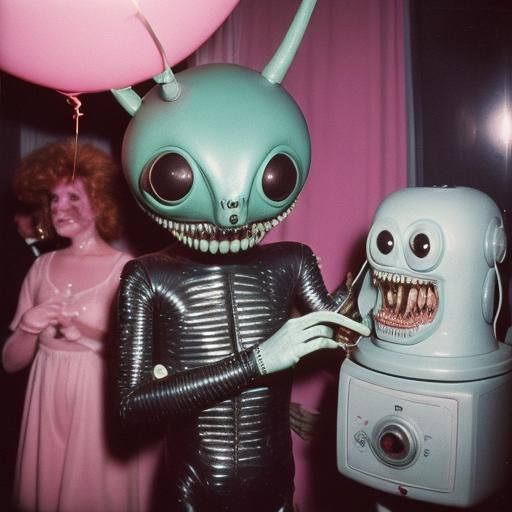 Surreal Anthropomorphic Creature at 80s Party
