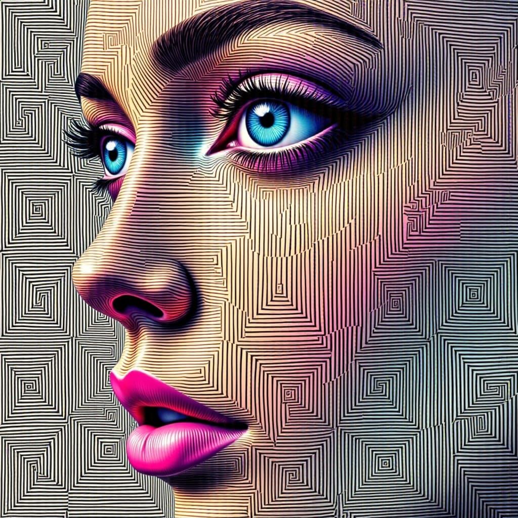 Abstract Female Portrait in Glitchcore Style