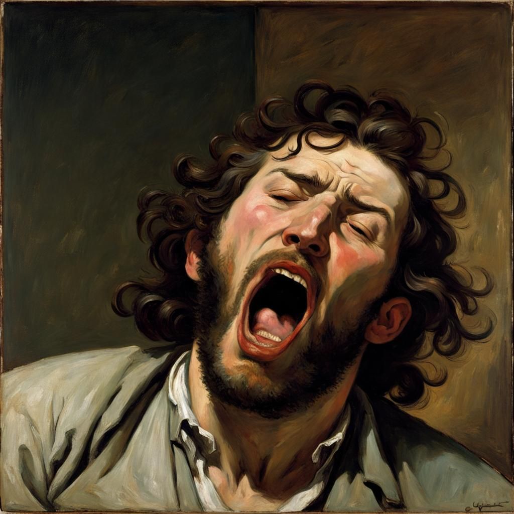 Man Yawning: A Realistic Self-Portrait