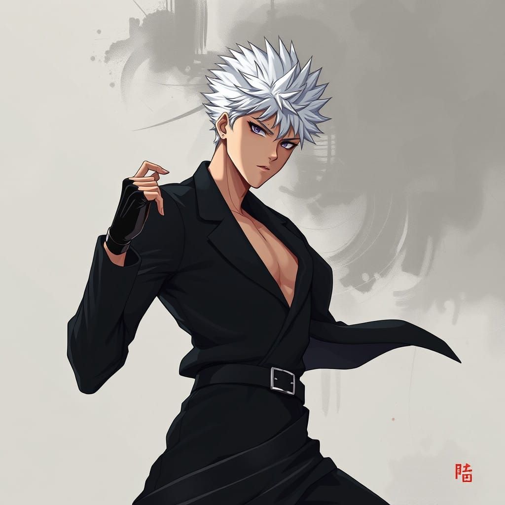 Charismatic Jujutsu Sorcerer in Moody, High-Contrast Style