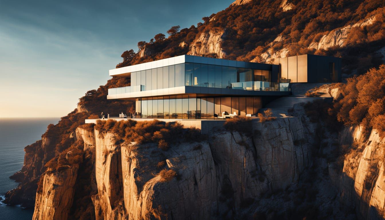 High-Tech Cliffside Home with Dramatic Lighting