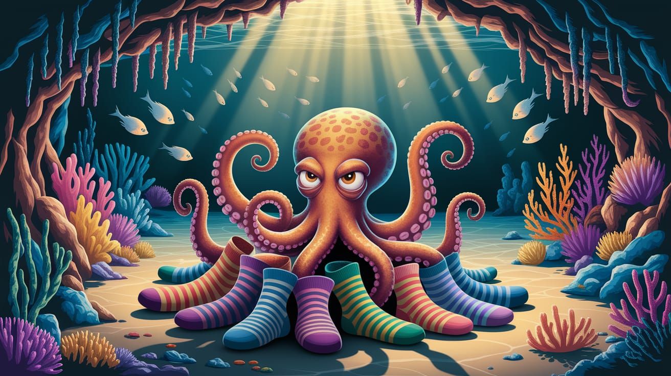 Playful Octopus Waves From Sock-Filled Underwater Lair
