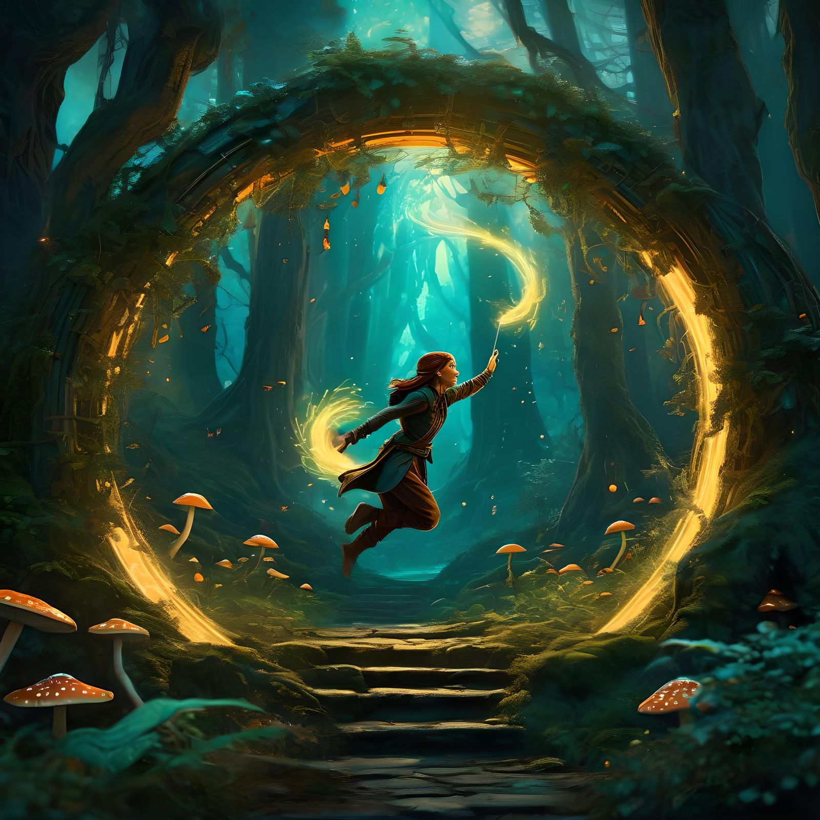 Whimsical Fantasy Character in Action-Packed Scene