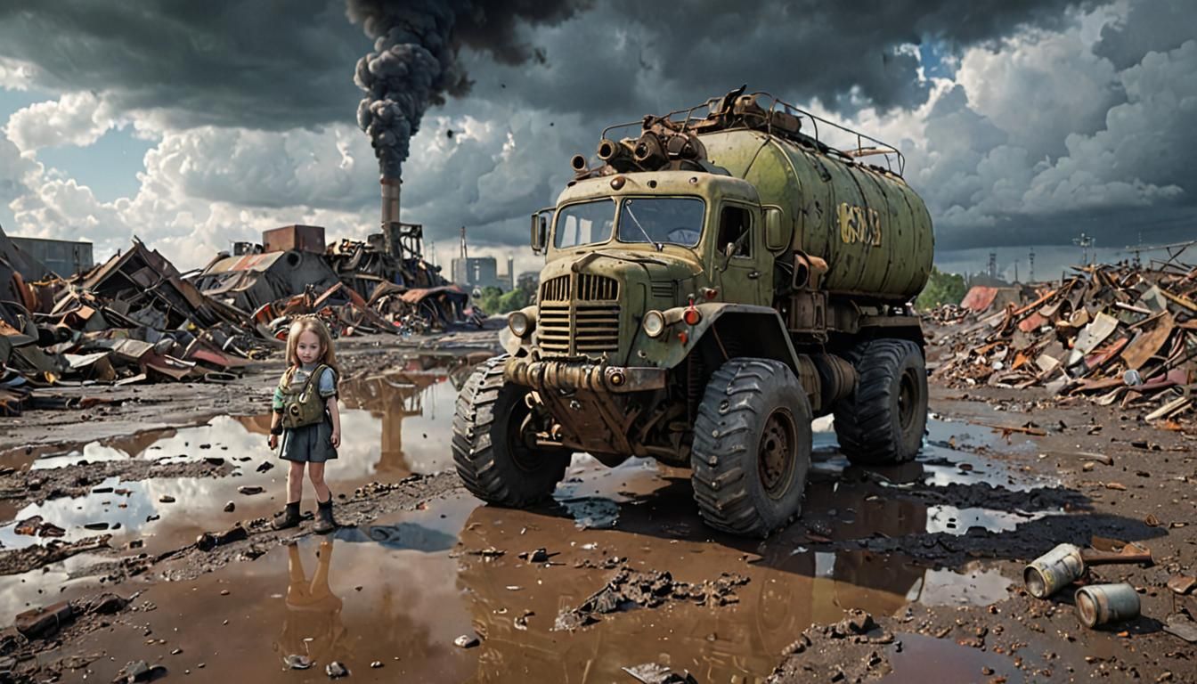 Grimdark Wasteland: Ruined Industrial Carrier Machine in WW2