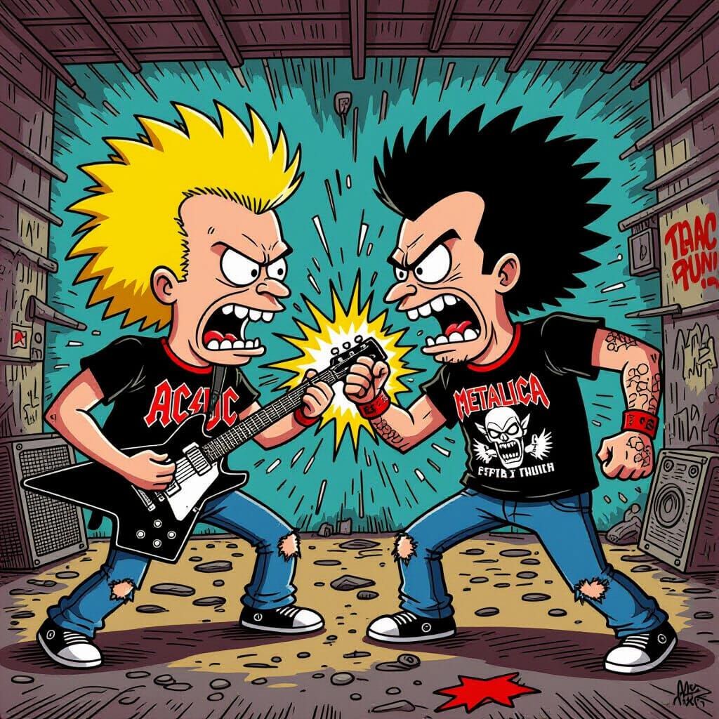 Beavis and Butthead in an Underground Comic Style Fight