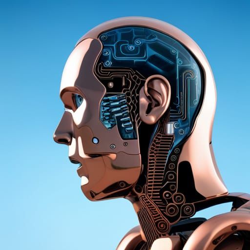 Cyborg Robot with Human Face and Visible Robotics