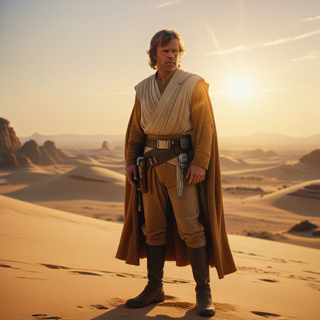 Luke Skywalker Amidst Tatooine's Golden Hour