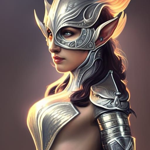 Armored Elf Queen Portrait in Hyperdetailed Style