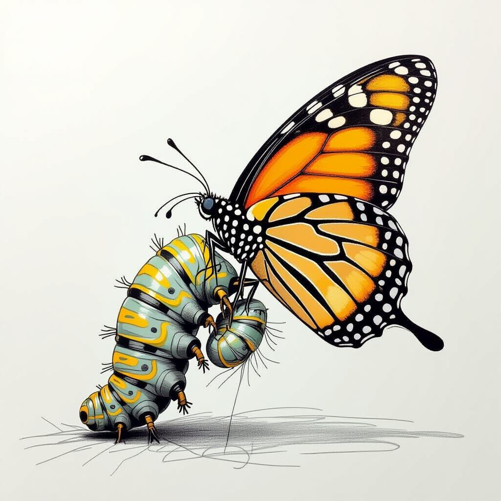 Graphite Sketch Of Caterpillar Butterfly Metamorphosis