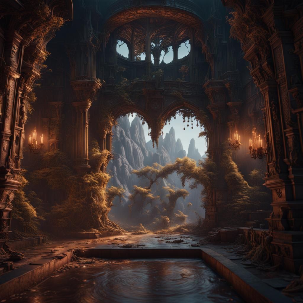 Fantastical Scene Behind the Screen: Detailed Matte Painting