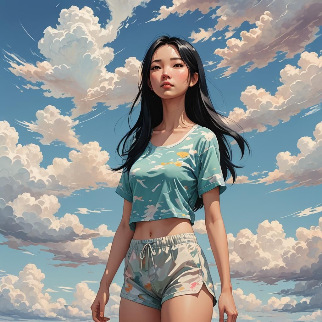 Realistic Chinese Woman in Summer Wonderland