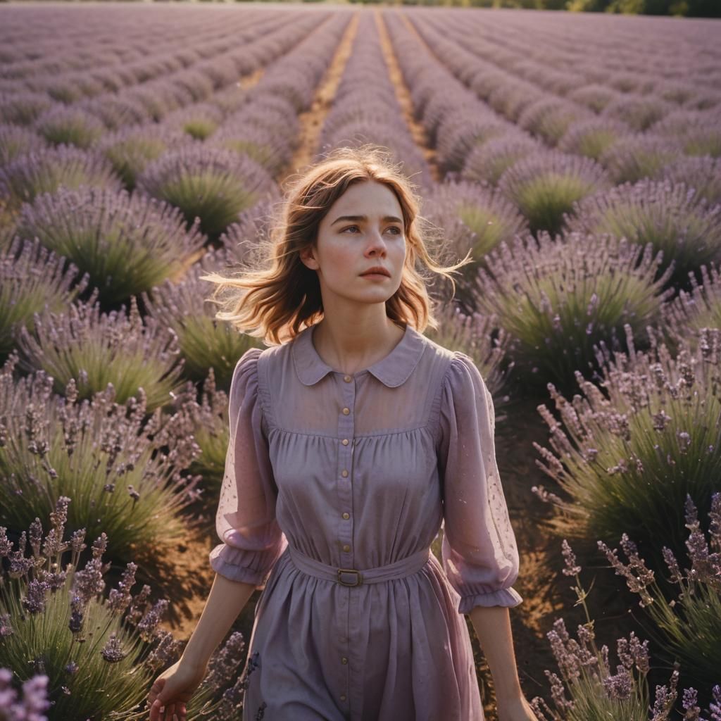 Girl in Lavender Field: Cinematic Film Still