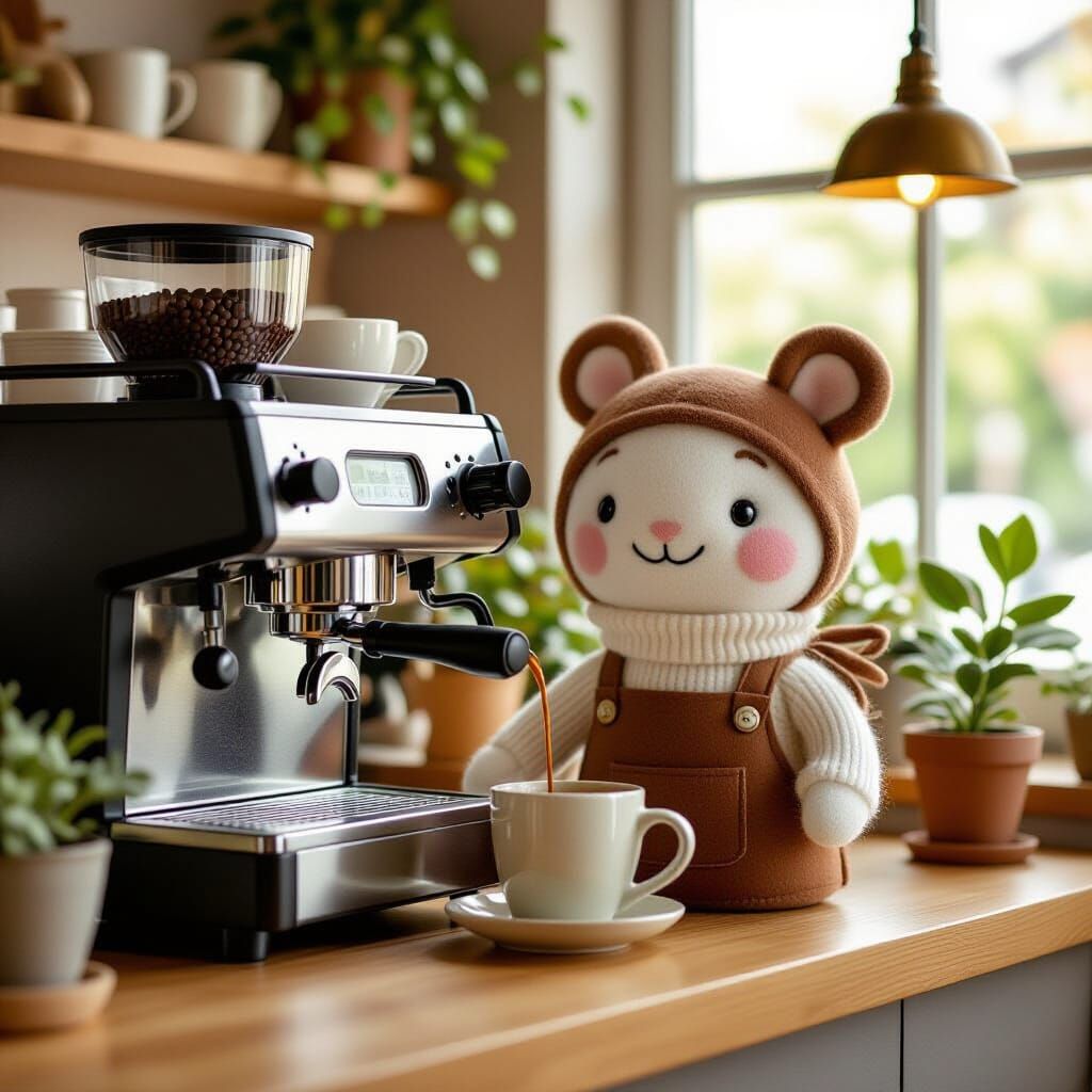 Cozy Felted Barista in Pastel Light