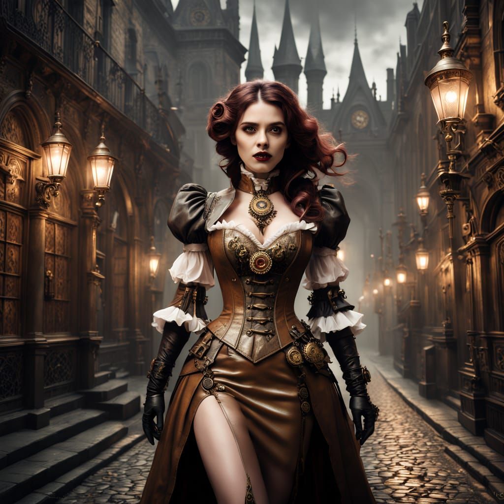 Steampunk Vampire in Elegant Victorian-Era Attire