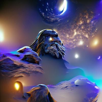 Valhalla with Galaxy Background: 3D Render