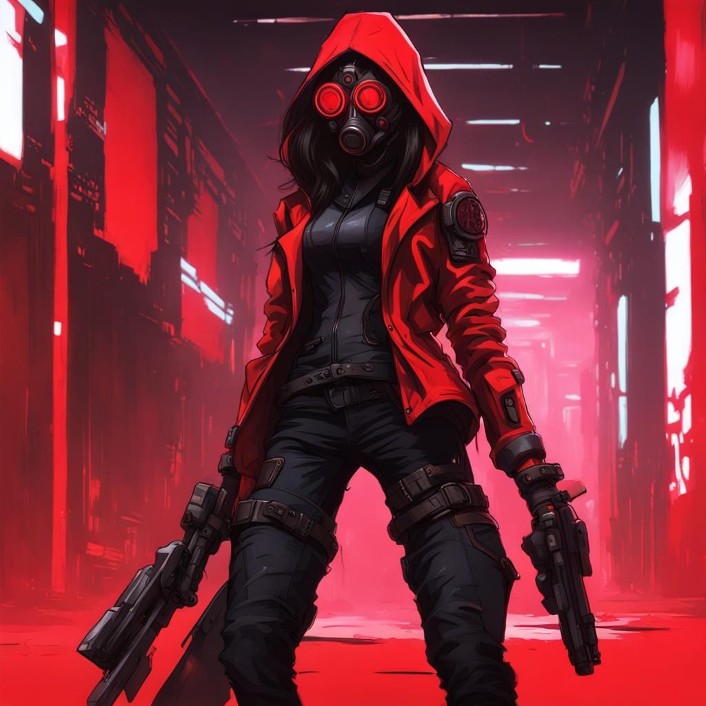 Cyberpunk Female Character with Neon Red Sword