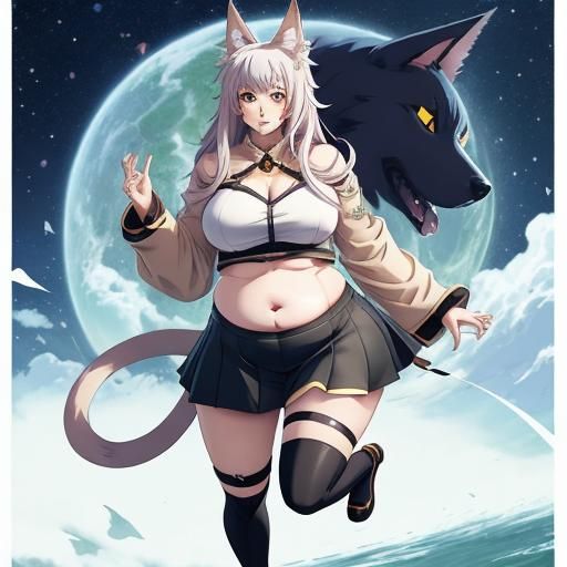 Anime Girl with Dog Features in Manga Style