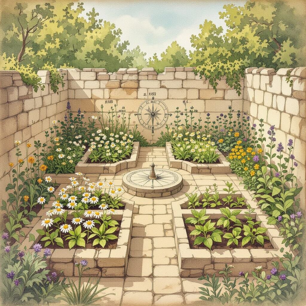 Vintage Botanical Illustration of a Physic Garden