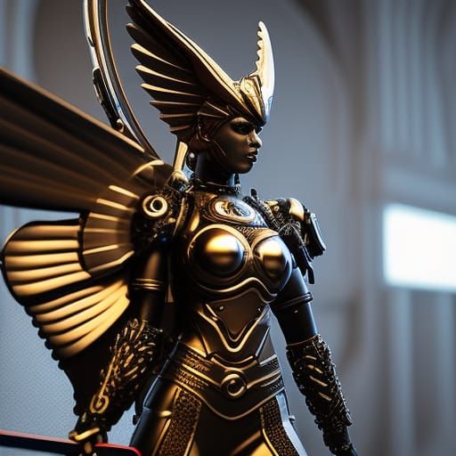 Detailed Cyborg Angel Holding Sword in 3D Digital Art
