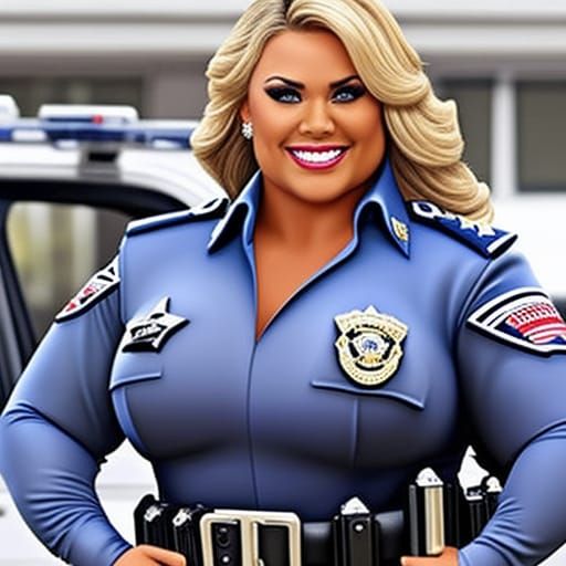 Glamorous Plus-Size Policewoman in Photorealistic Detail