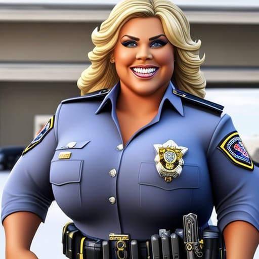 Glamorous Plus-Size Police Woman in Photo Realistic Style