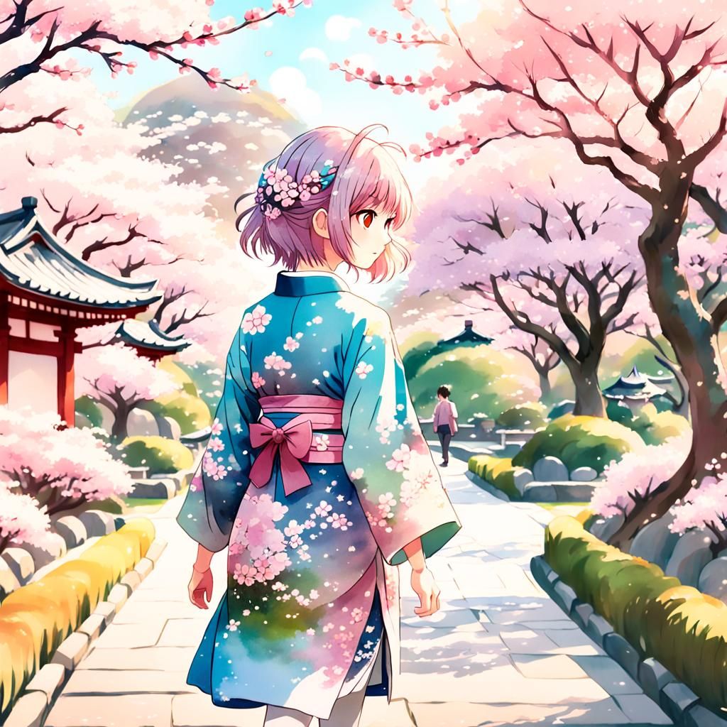 Vibrant Anime Art of Transgender Person in Garden