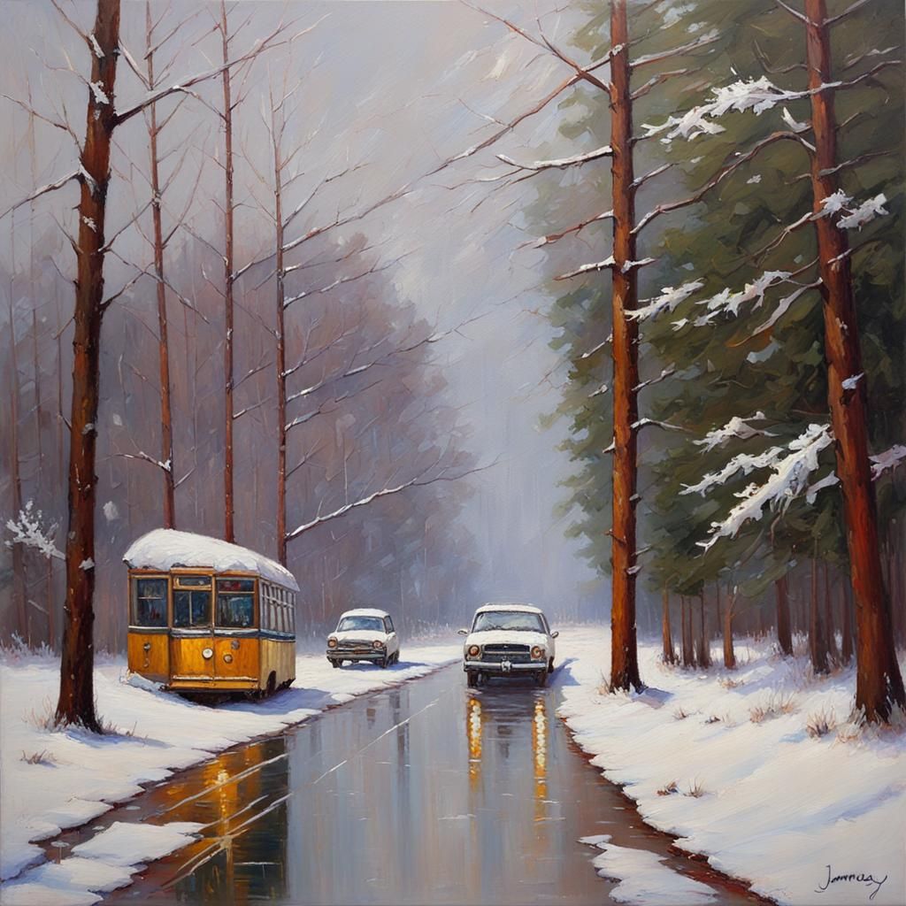 First Snow: Oil Painting Winter Landscape