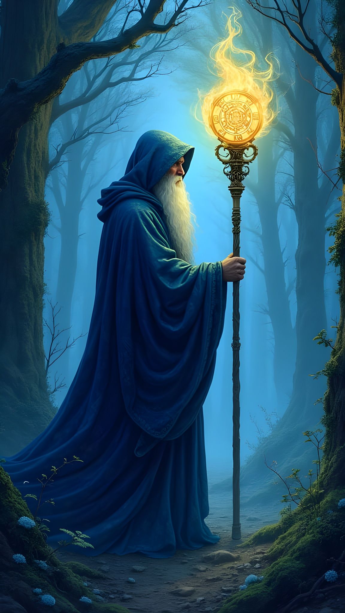Mysterious Sage in Twilight Forest: Fantasy Art