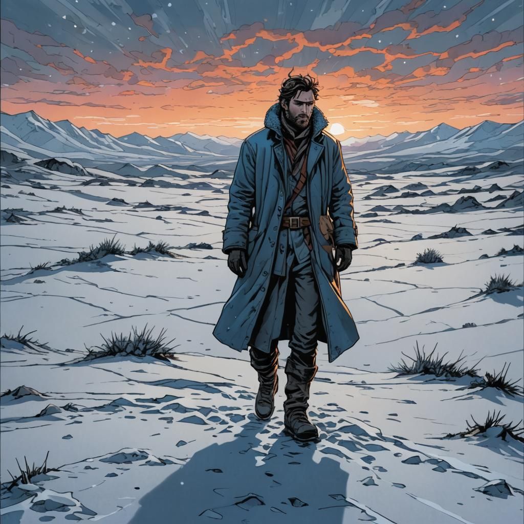 Desolate Twilight: Comic Book Art in Snowscape