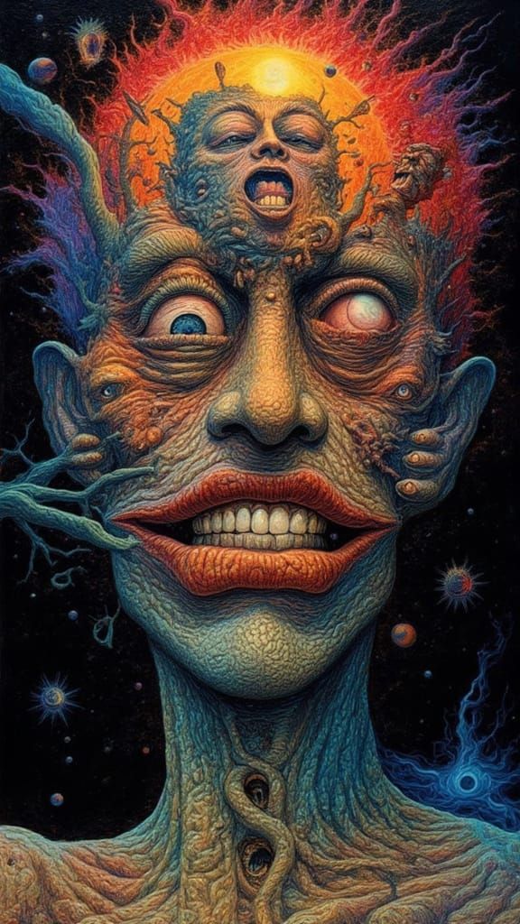 Surreal Mindscape of Mutated Faces and Fractal Horror