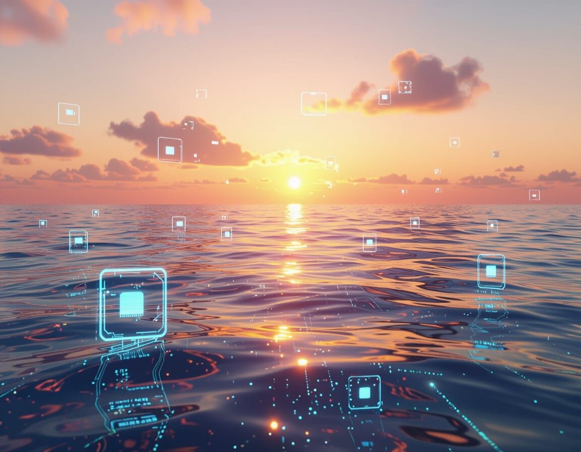 AI Marketing Sunrise Over Digital Ocean Horizon