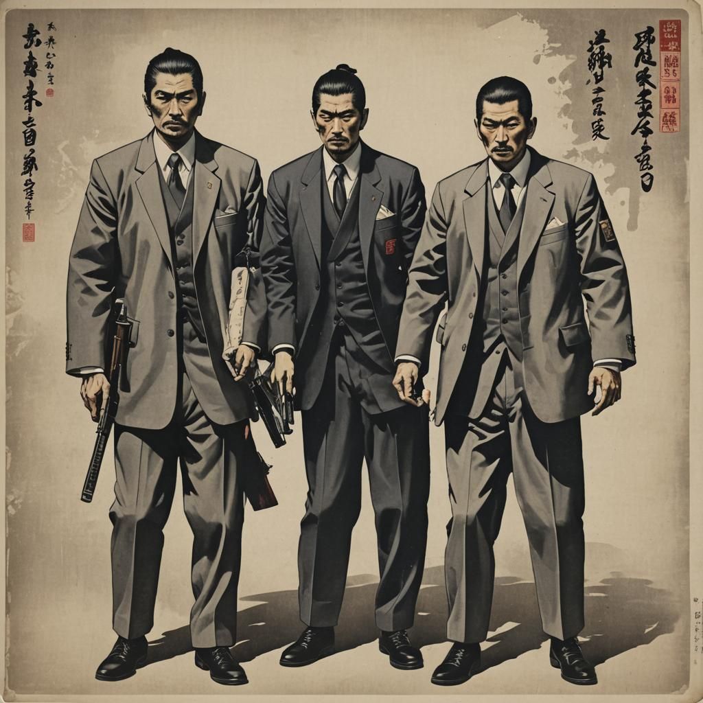 Yakuza Shootout in Nihonga Style