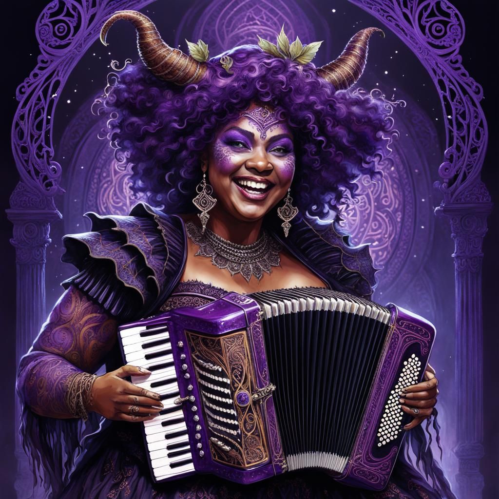 Musical Witch with Accordion and Samhain Fires