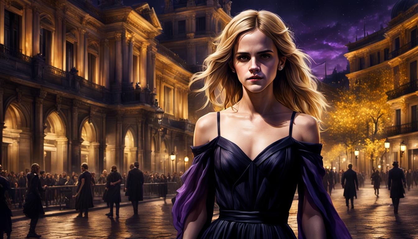Emma Watson in Madrid at Night: Dark Fantasy Art