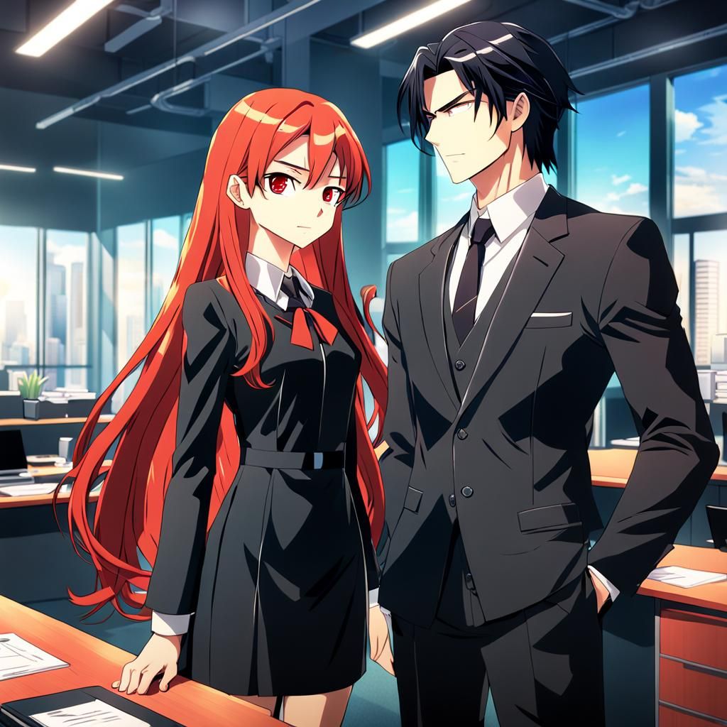 Anime Style Couple in Office, Digital Art