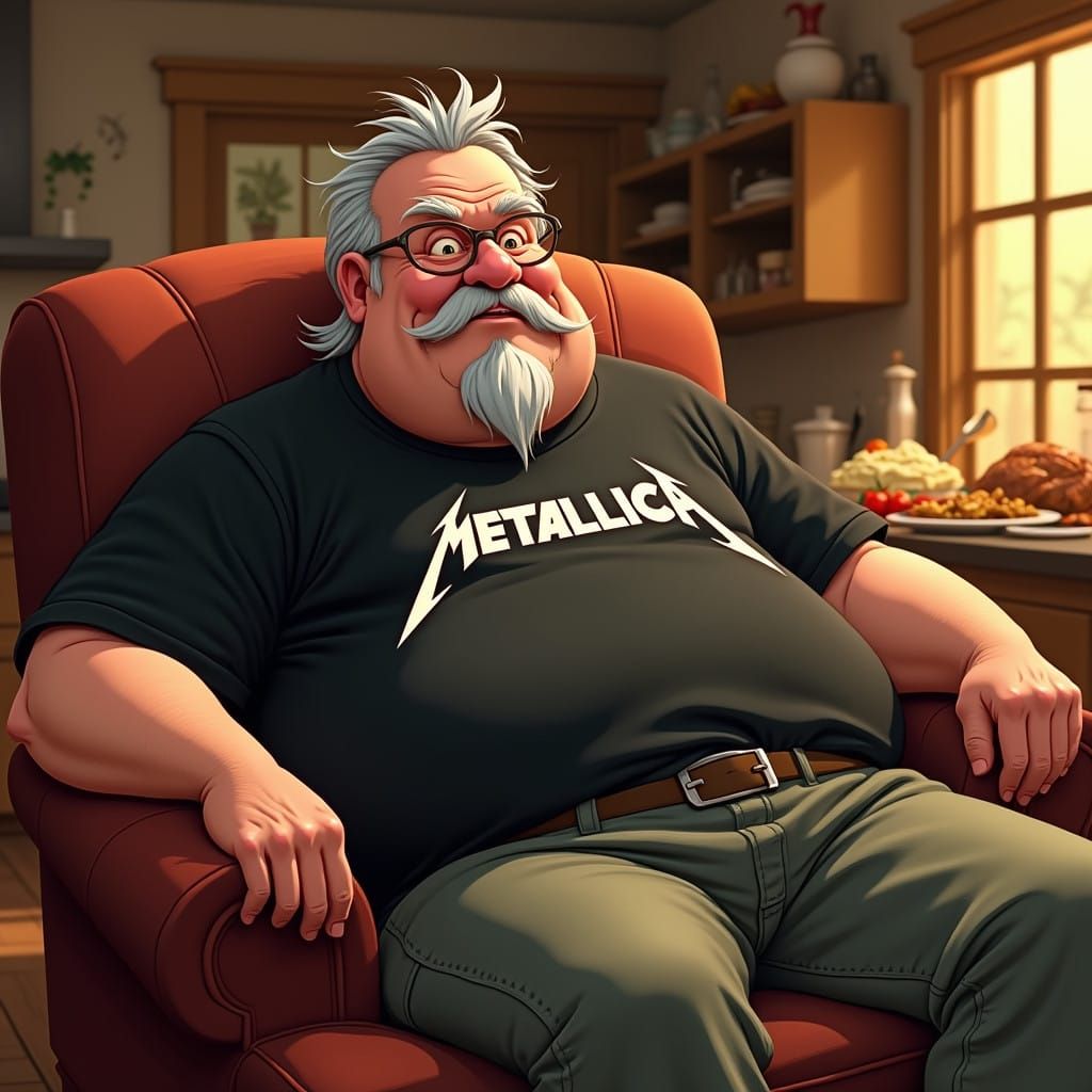 Jovial Man Relaxes After Thanksgiving Feast