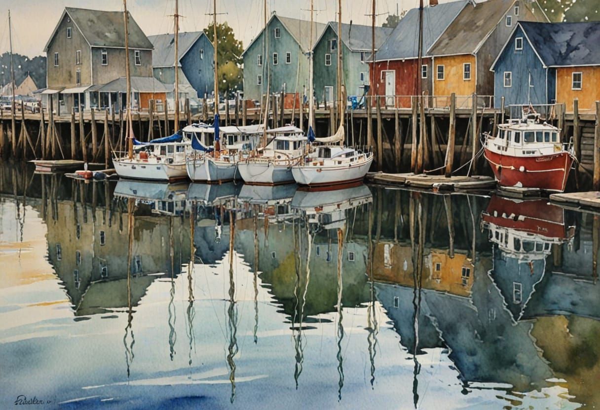 Impressionist Seaside Scene in Gritty Watercolor Style