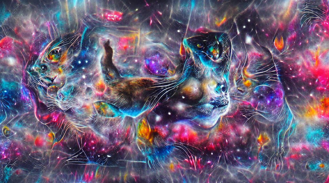 Holographic Cat Nebula Illustration in Cosmic Style