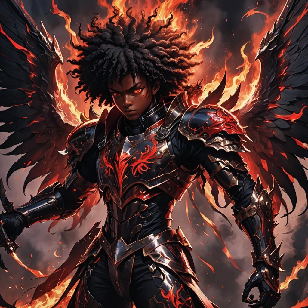 Demonic Anime Warrior in Black and Red Armor