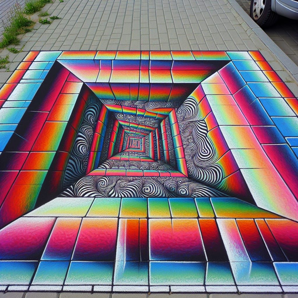 Eye-Catching 3D Chalk Art Illusion on Sidewalk