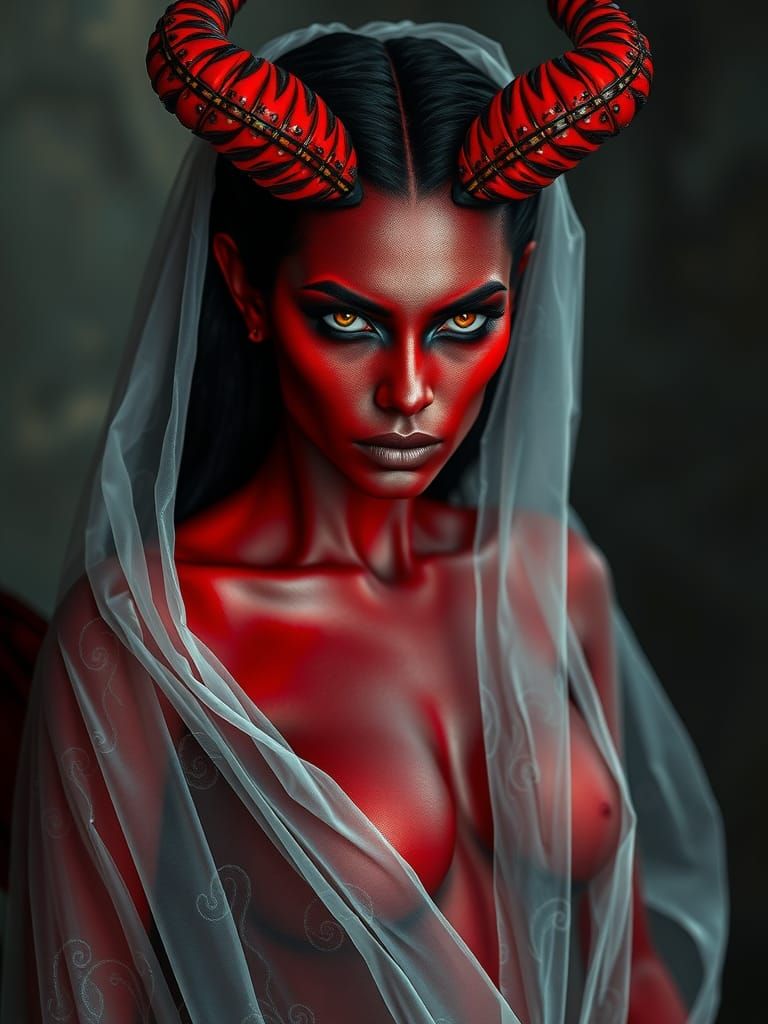 Red Obsidian Demon Queen with Transparent Cape