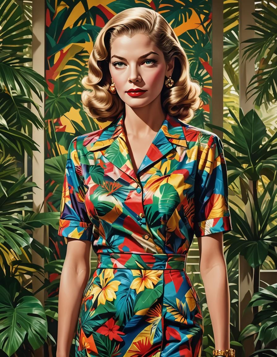Lauren Bacall Pop Art Portrait in 1950s Style